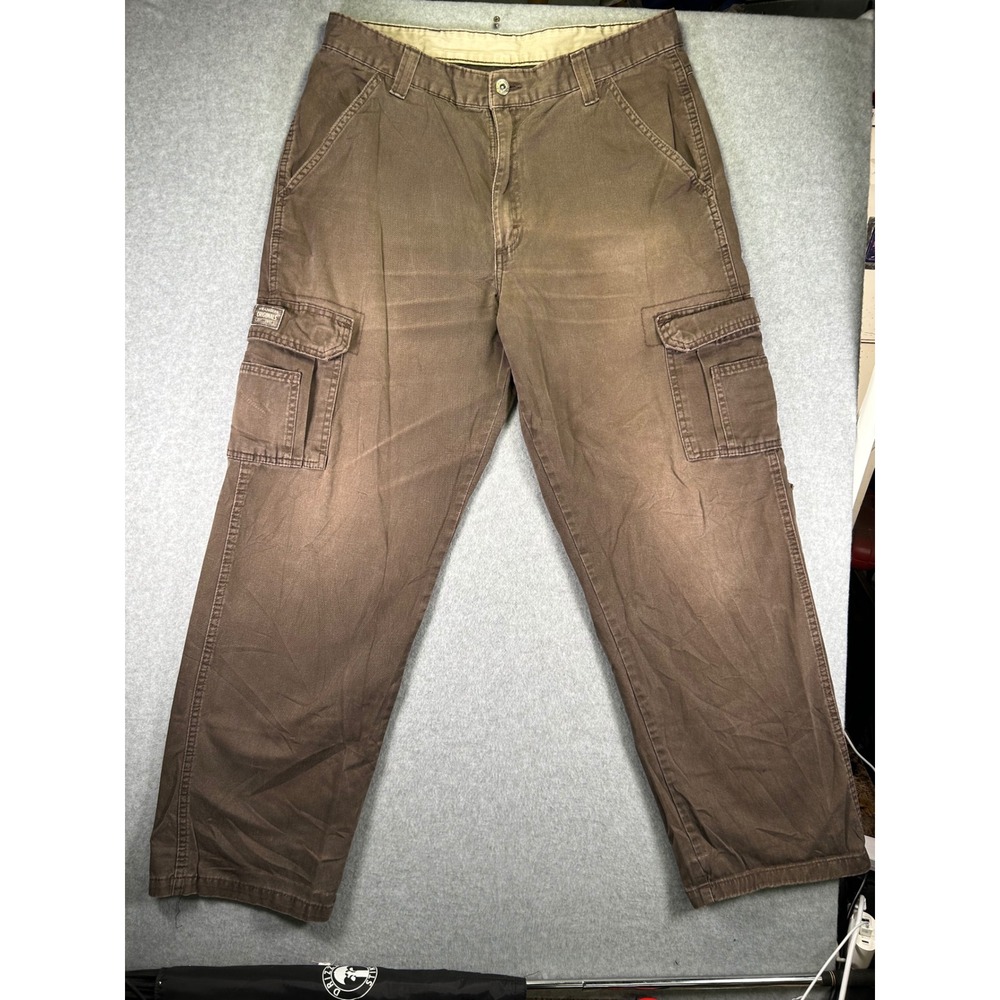 wear*Wrangler Originals Mens Brown Cargo Pants Faded Workwear Utility 34x31